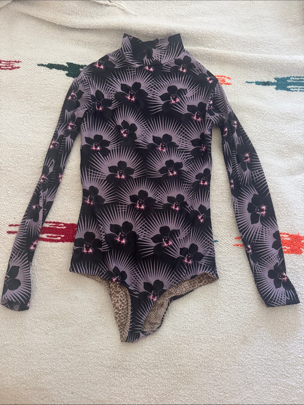 Acacia Swimwear Purple Black Floral Long Sleeve One-Piece Swimsuit